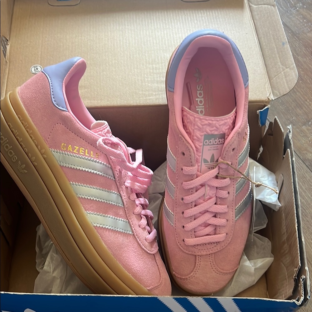 Adidas Pink and White Gazelle Sneakers